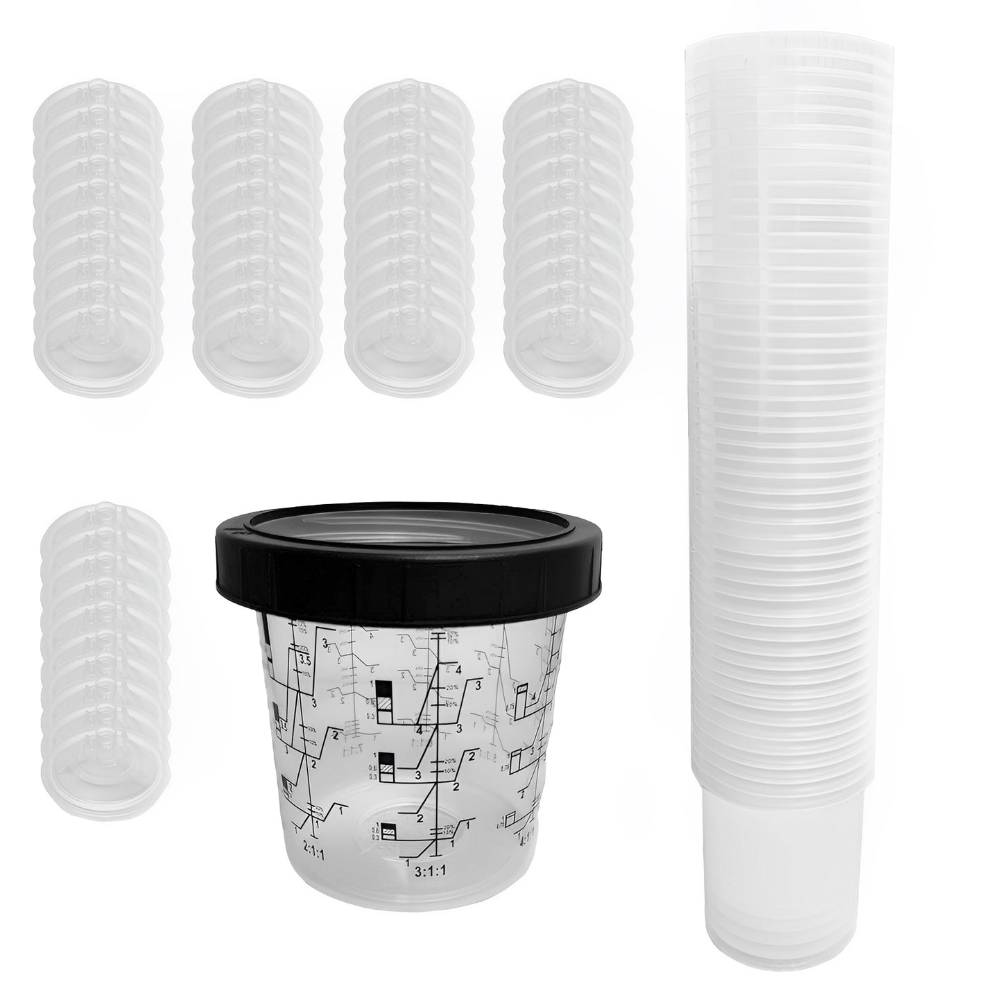 PPS CUPS Disposable Paint Spray Gun Clear Cups Liners with Lids