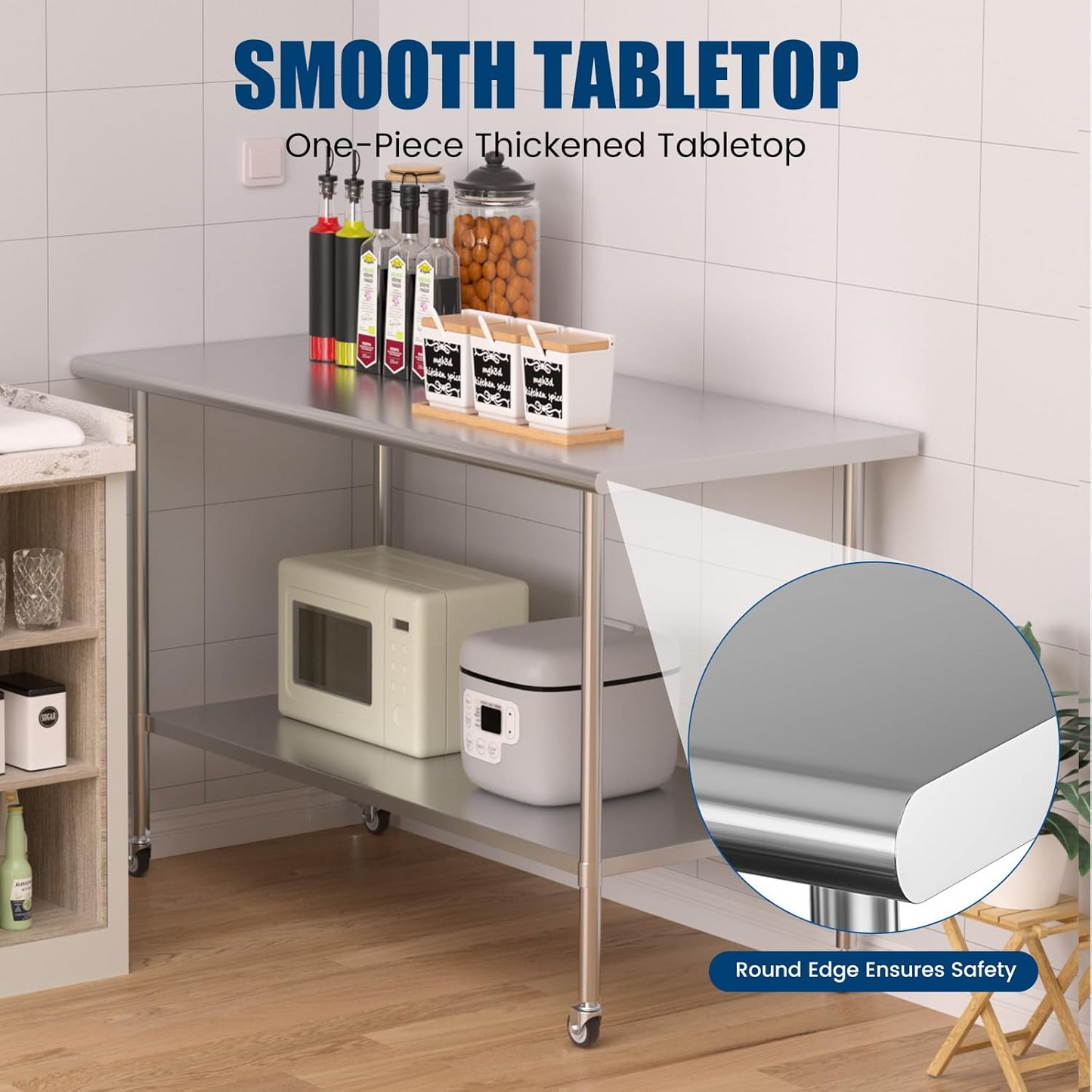 30 x 60 Inches Stainless Steel Table Metal Prep Table with wheels