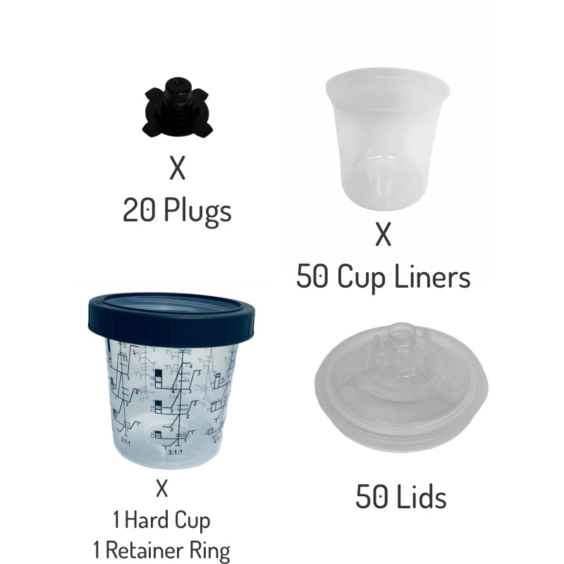 PPS CUPS Disposable Paint Spray Gun Clear Cups Liners with Lids