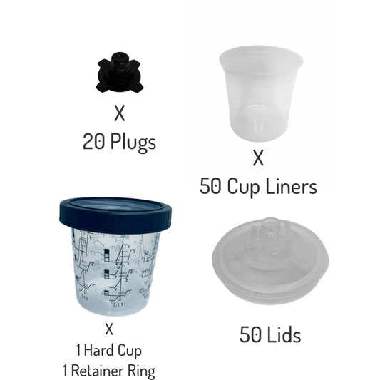 PPS CUPS Disposable Paint Spray Gun Clear Cups Liners with Lids 125 mic